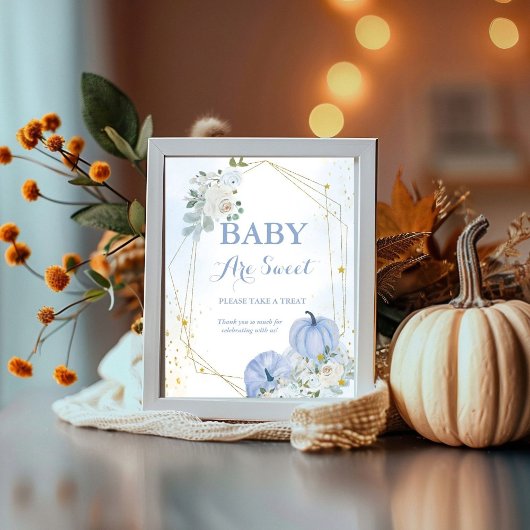 Herfst Blauw Pompoen Jongen baby shower Favor Sign Poster