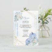 Herfst Blauw Pompoen Jongen Baby shower Party Menu Kaart (Staand voorkant)