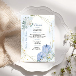 Herfst Blauw Pompoen Jongen Baby shower Party Menu Kaart