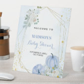 Herfst Blauw Pompoen Jongen Baby shower Welkomstbo Reclamebord Met Voetstuk (Insitu)