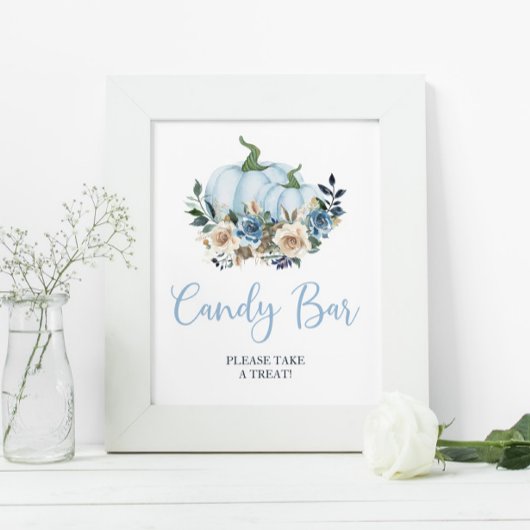 Herfst Blauw Pompoen Jongen Douche Snoep Bar Poster