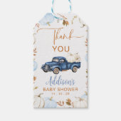 Herfst Blauw Pompoen Truck Baby shower Gift Label Cadeaulabel (Voorkant)