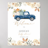 Herfst Blauw pompoen truck baby shower welkomstbor Poster (Voorkant)
