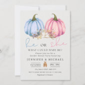 Herfst Blauw Roze Pompoen Gender Reveal Party Kaart (Voorkant)