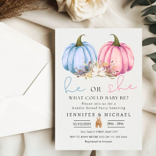 Herfst Blauw Roze Pompoen Gender Reveal Party Kaart