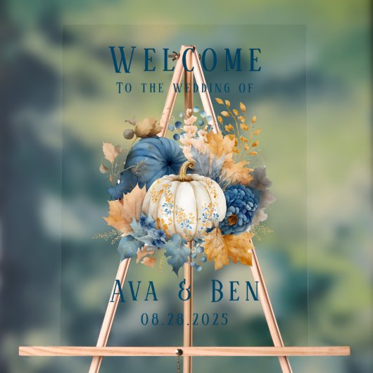 Herfst Blauw Sinaasappel Pompoen bruiloft Welkomst Acryl Bord (Neutraal)