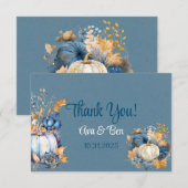 Herfst Blauw Sinaasappel Pompoen pioenroos bruilof Bedankkaart (Voorkant / Achterkant)