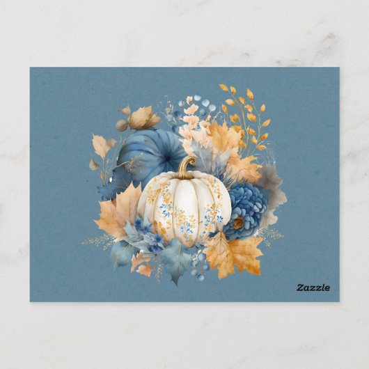 Herfst Blauw Sinaasappel Pompoenpioen Pony Save th Briefkaart (Achterkant)