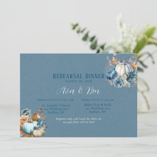 Herfst Blauw Sinaasappel Pumpkin Peony Repetitie D Kaart (Staand voorkant)