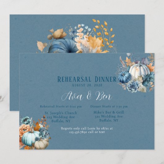 Herfst Blauw Sinaasappel Pumpkin Peony Repetitie D Kaart (Voorkant / Achterkant)