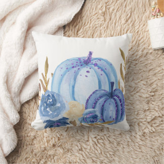 Herfst blauw Waterverf Sierkussen pompoenen