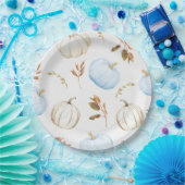 Herfst Blauw Wit Pompoenen Baby shower Papieren Bordje (Feest)