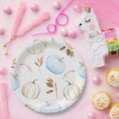 Herfst Blauw Wit Pompoenen Baby shower Papieren Bordje (Feest)