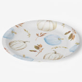Herfst Blauw Wit Pompoenen Baby shower Papieren Bordje (Gekanteld)