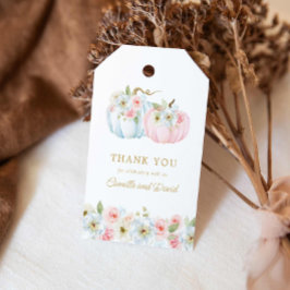 Herfst Blauwe en Roze Pompoen Geslacht Reveal Cadeaulabel