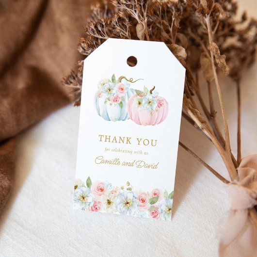 Herfst Blauwe en Roze Pompoen Geslacht Reveal Cadeaulabel