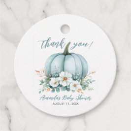 Herfst Blauwe pompoen Bloemen Eucalyptus Baby show Bedankjes Labels