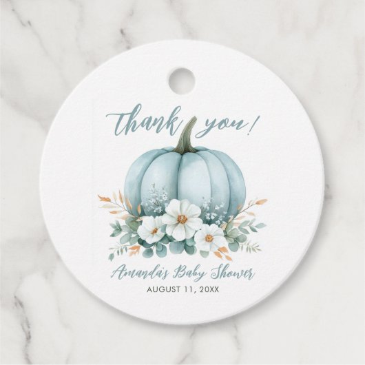 Herfst Blauwe pompoen Bloemen Eucalyptus Baby show Bedankjes Labels (Voorkant)