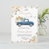 Herfst Blauwe Pompoen Vrachtwagen Baby shower Uitn Kaart (Staand voorkant)