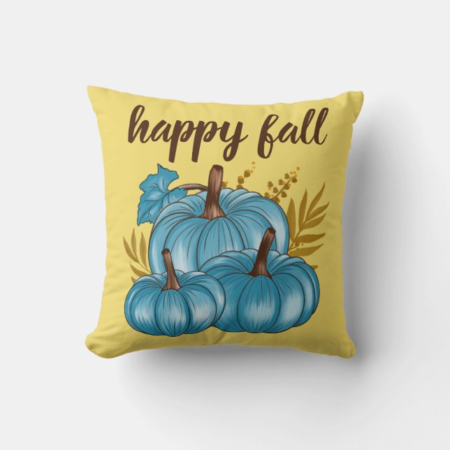 Herfst Blauwe Pompoenen Goud Kussen (Voorkant)