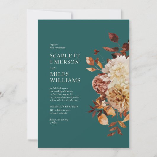 Herfst Blauwgroen bruiloft Kaart (Voorkant)