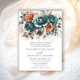 Herfst Blauwgroen Verbrand Sinaasappel Bloemen Boe Kaart