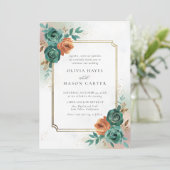 Herfst Blauwgroen Verbrand Sinaasappel Elegant Gou Kaart (Staand voorkant)