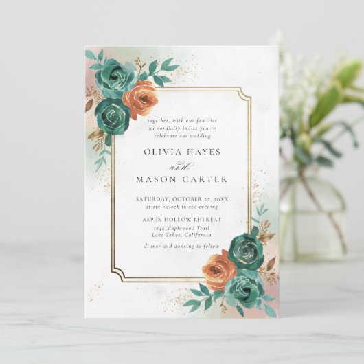 Herfst Blauwgroen Verbrand Sinaasappel Elegant Gou Kaart (Staand voorkant)