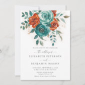 Herfst Blauwgroen Verbrand Sinaasappel Floral Eleg Kaart (Voorkant)