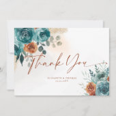 Herfst Blauwgroen Verbrande Oranje Rozen Waterverf Bedankkaart (Voorkant)