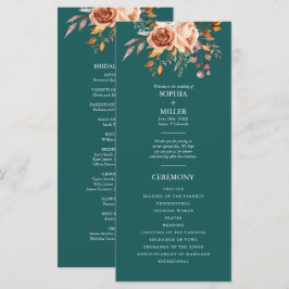 Herfst Blauwgroen Waterverf Terracotta Bloemen bru Programmakaart