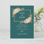 Herfst Blauwgroen Waterverf Terracotta Bloemen bru Save The Date (Staand voorkant)