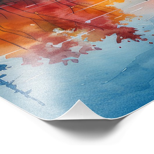 Herfst Blaze, levendige zonsondergang over een Lak Foto Afdruk (Hoek)