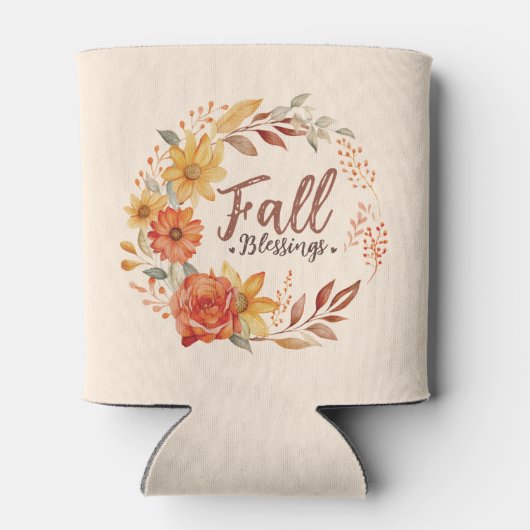 Herfst Blessings - Herfstbladeren en bloemenkrans Blikjeskoeler (Achterkant)