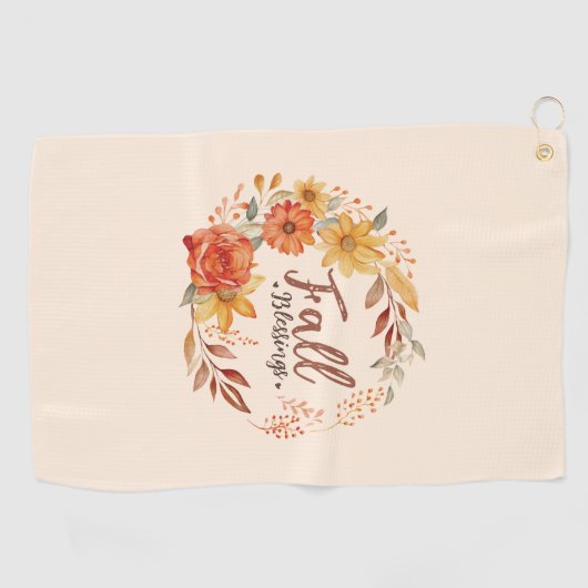 Herfst Blessings - Herfstbladeren en bloemenkrans Golfhanddoek (Horizontaal)