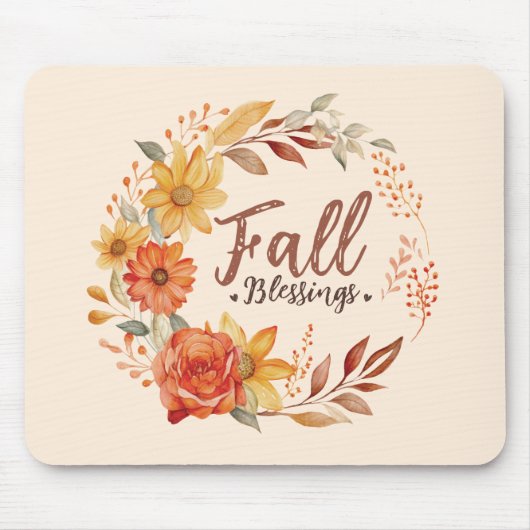 Herfst Blessings - Herfstbladeren en bloemenkrans Muismat (Voorkant)