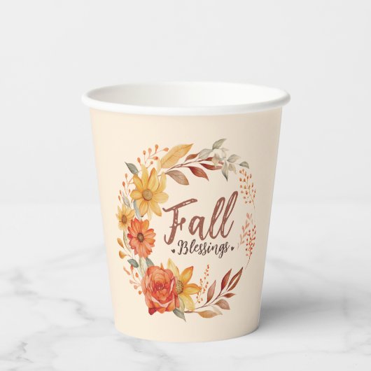 Herfst Blessings - Herfstbladeren en bloemenkrans Papieren Bekers (Achterkant)