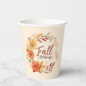 Herfst Blessings - Herfstbladeren en bloemenkrans Papieren Bekers (Voorkant)