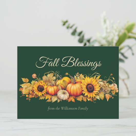 Herfst Blessings Pompoenen Custom Groene Thanksgiv Feestdagenkaart (Staand voorkant)