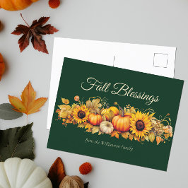Herfst Blessings Pompoenen Custom Groene Thanksgiv Feestdagenkaart
