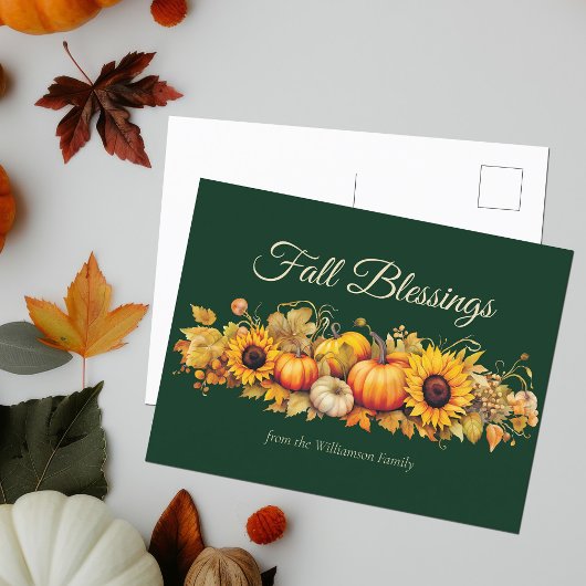 Herfst Blessings Pompoenen Custom Groene Thanksgiv Feestdagenkaart
