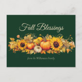 Herfst Blessings Pompoenen Custom Groene Thanksgiv Feestdagenkaart (Voorkant)