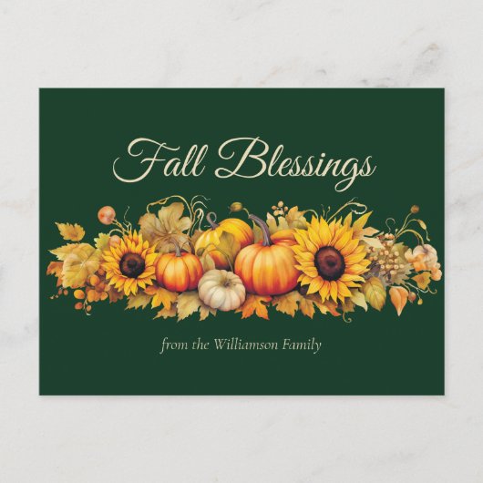 Herfst Blessings Pompoenen Custom Groene Thanksgiv Feestdagenkaart (Voorkant)