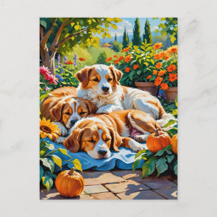Herfst Bliss Hond Familie Ansichtkaart Briefkaart