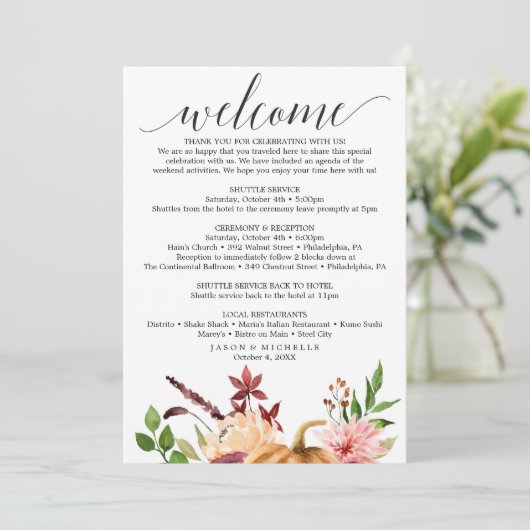 Herfst Bliss Trouw Itinerarium - Trouw Welkom Programmakaart (Staand voorkant)