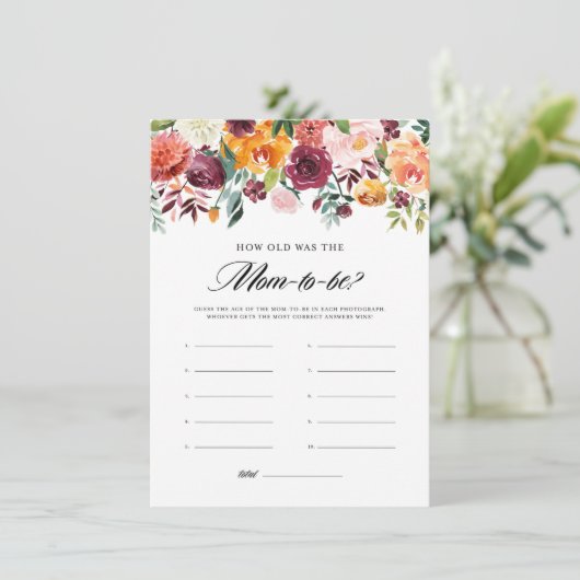 Herfst Bloeit Baby shower Mama's Leeftijd Gissen K Informatiekaartje (Staand voorkant)