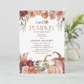 Herfst Bloeit 'een beetje pompoen' Baby shower Kaart (Staand voorkant)