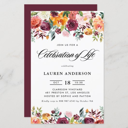 Herfst Bloeit Garland Viering van het Leven Uitnod (Voorkant / Achterkant)
