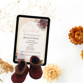 Herfst Bloem, Bourgondië, Oranje, Crème Baby Showe Kaart