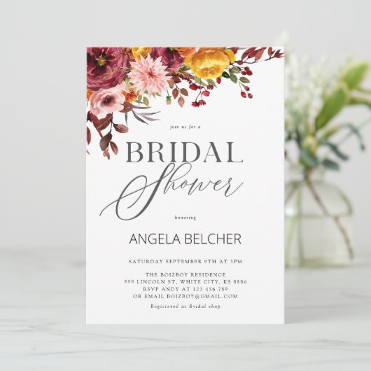 Herfst Bloem Bruids Douche Uitnodiging (Staand voorkant)